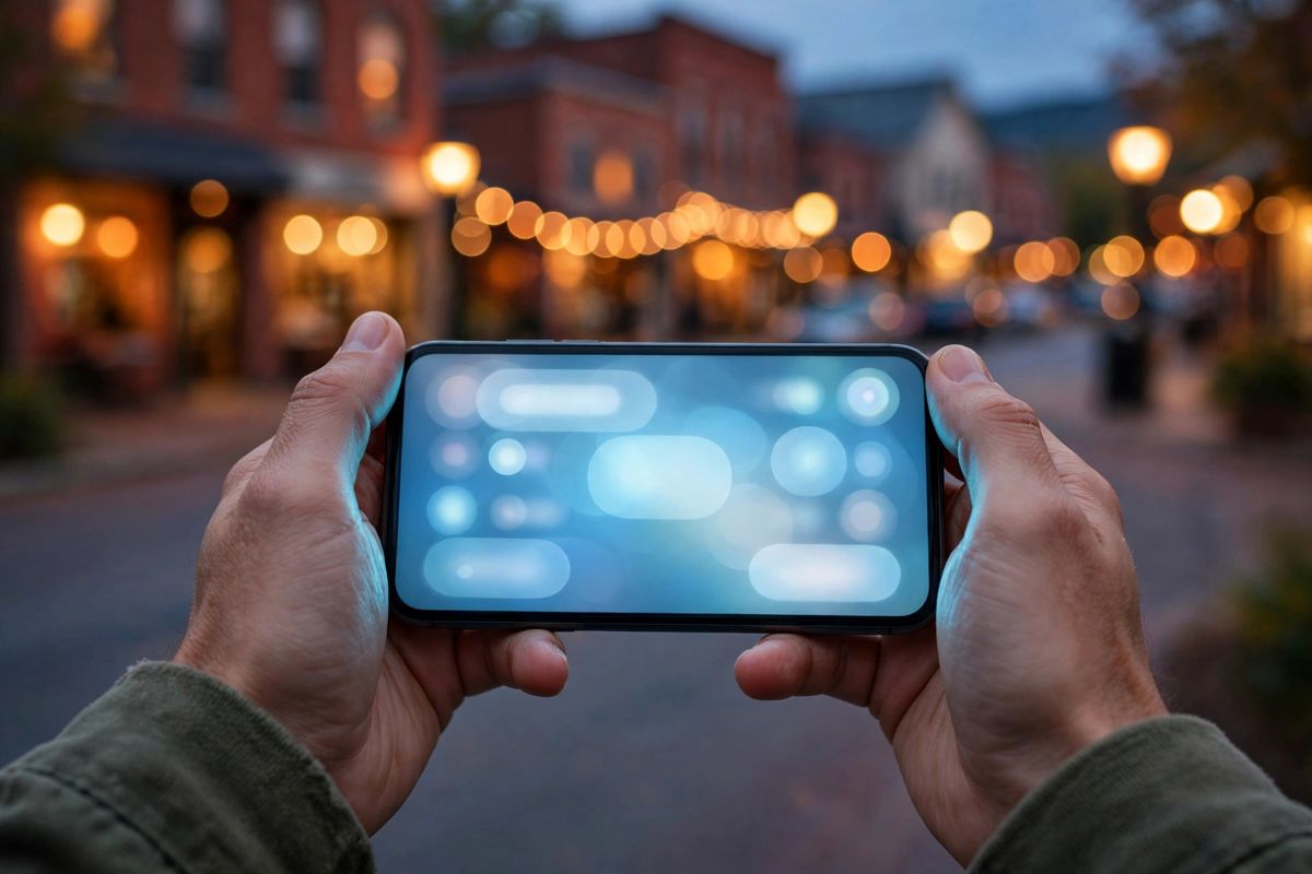 A customer searching on their phone at dusk